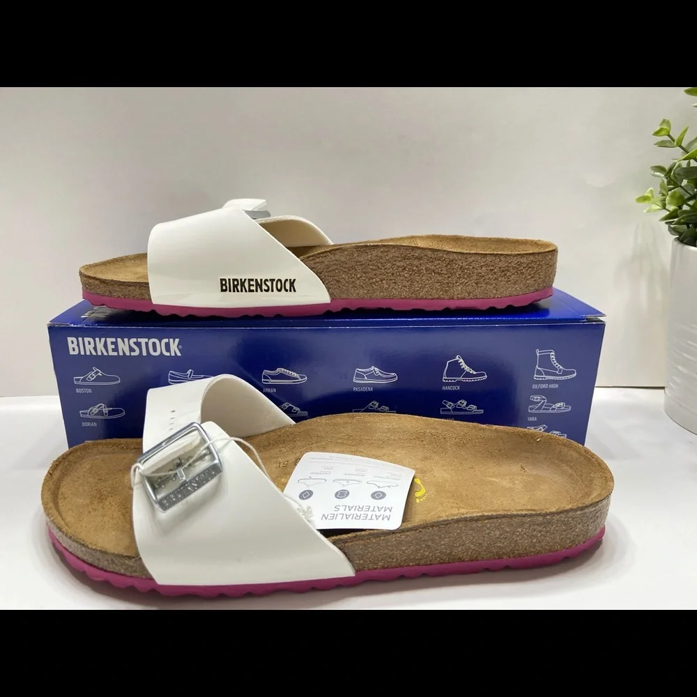 NEW Birkenstock Madrid Women’s Patent Birko-Flor Adjustable Buckle Sandals Slide - Picture 1 of 10